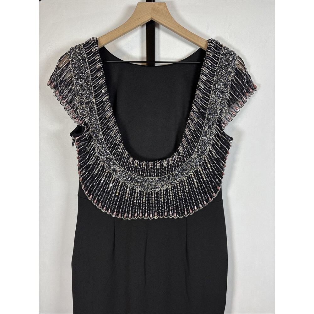 Aidan Mattox Beaded Maxi Dress Size 8 Black Backless Formal Evening Wear Wedding - Picture 8 of 16